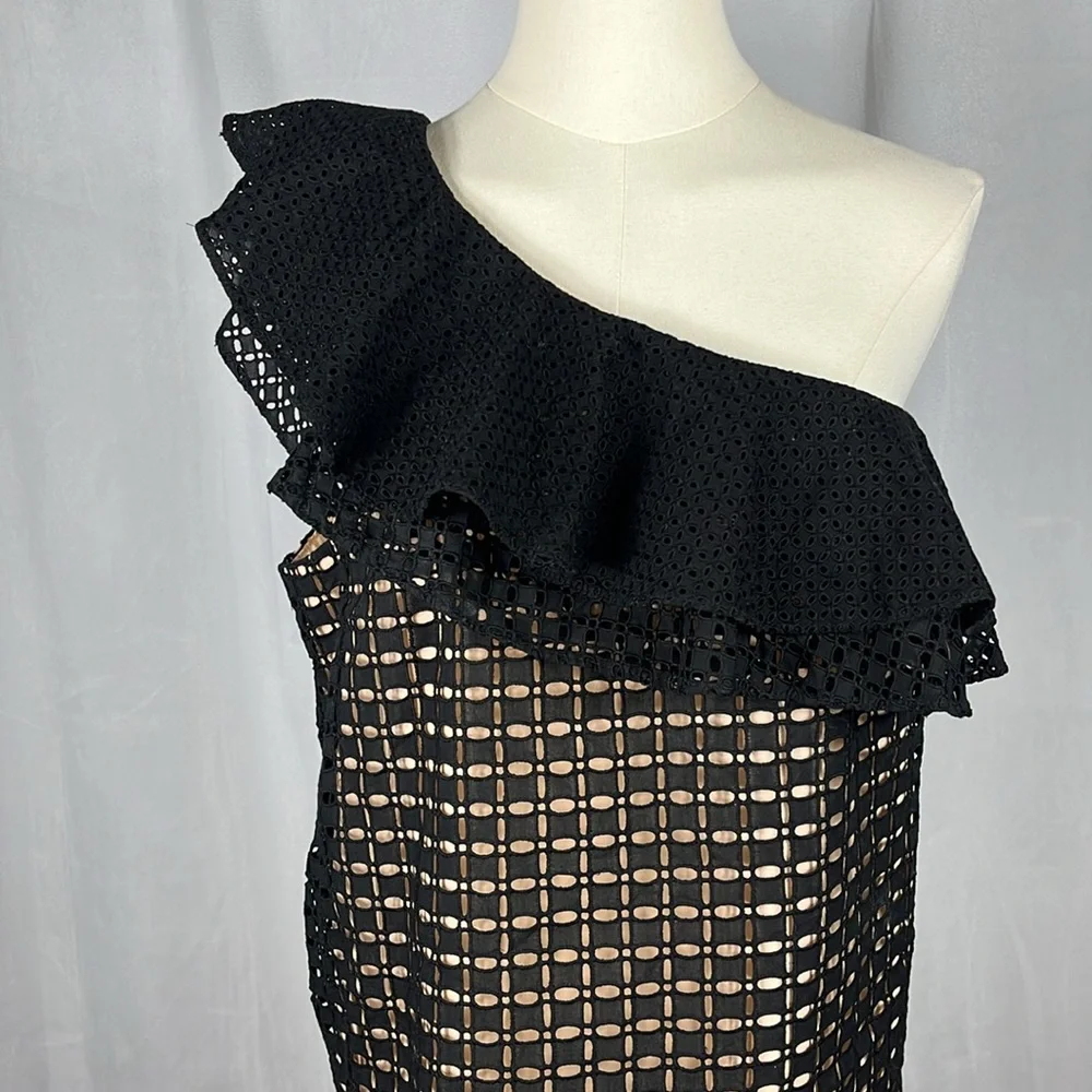 NWT J. Crew One Shoulder Eyelet Top‎ in Black.